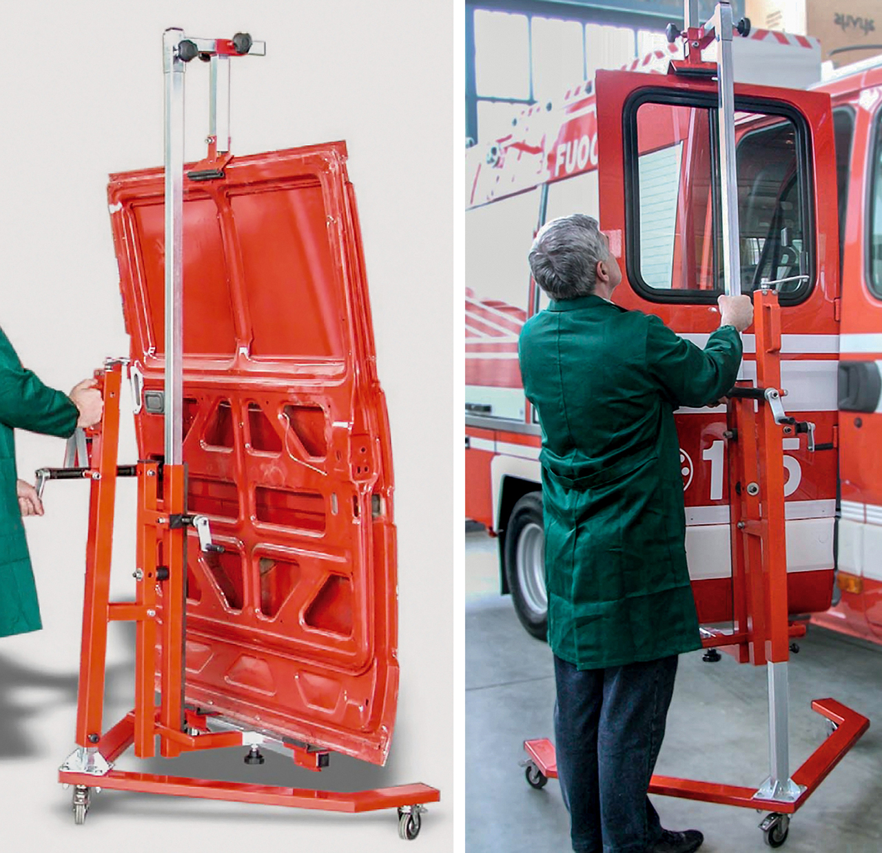 Easy one-man door removing and refitting with this mobile door installer from Power-TEC
