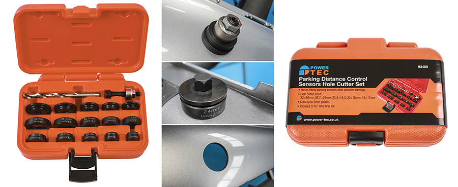 Quick and professional results every time with this parking distance sensor hole cutter set