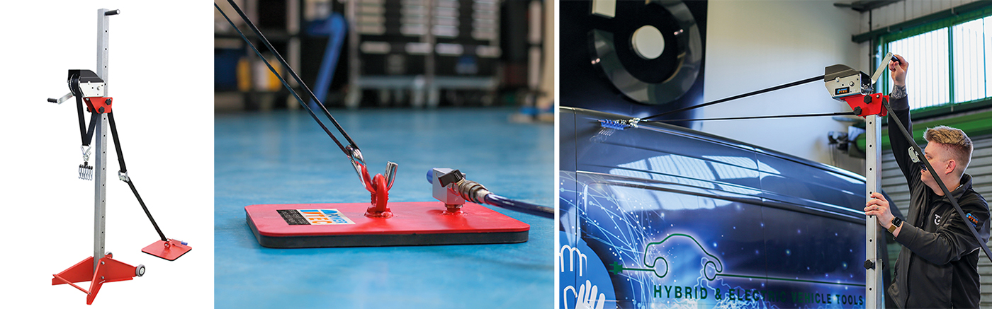 Efficient dent pulling anywhere in the workshop — the new pulling tower system from Power-TEC