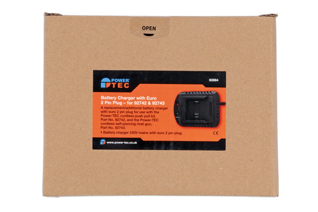 Power-TEC 62884 Battery Charger with Euro 2 Pin Plug - for 92742 & 92743