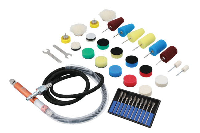 Power-TEC 92594 Pneumatic Detail Polishing Tool Kit & Tungsten Burr Set